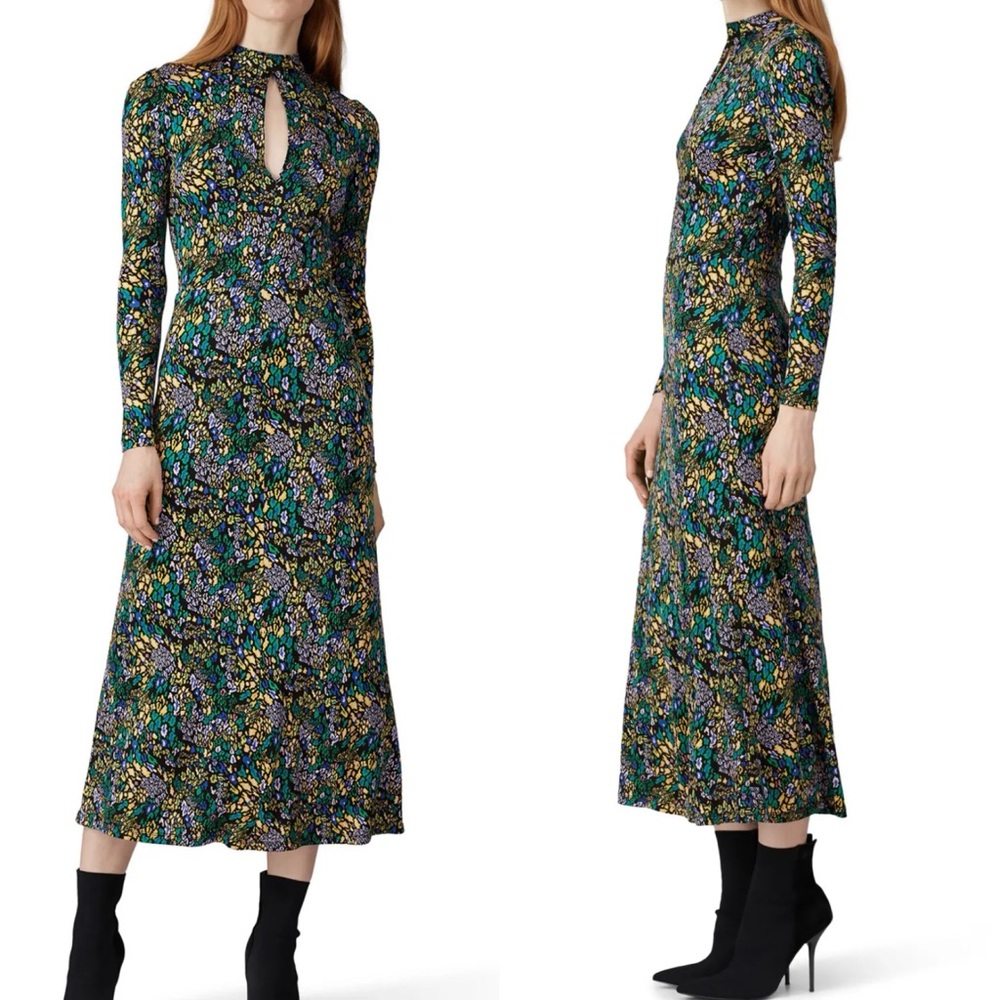 Tanya Taylor Leopard Print Andrea Mock Neck Long Sleeve Maxi Dress Large